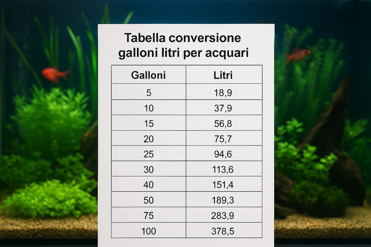 abella conversione galloni litri per acquario con valori US e UK