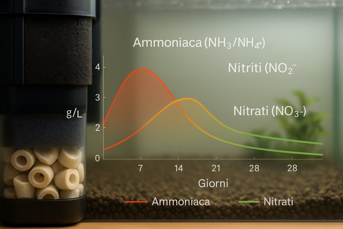 Timeline maturazione filtro biologico in acquario