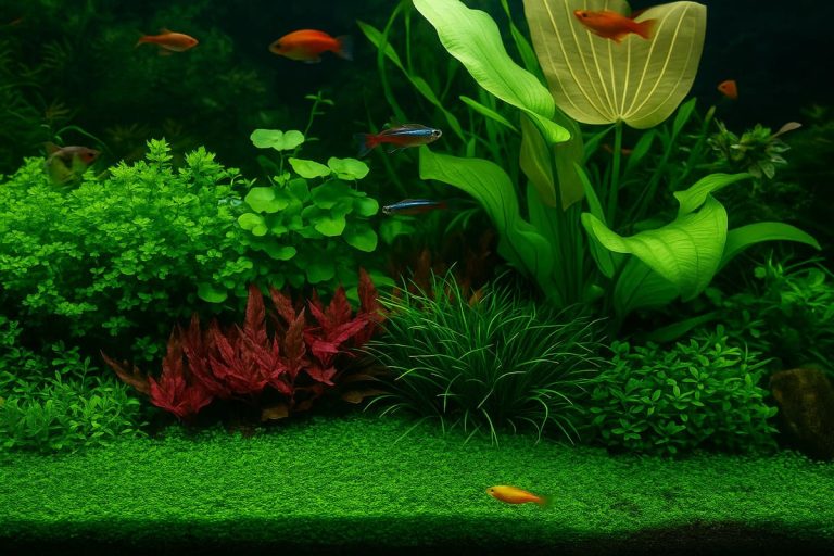 cquario olandese con piante acquatiche ordinate e colorate