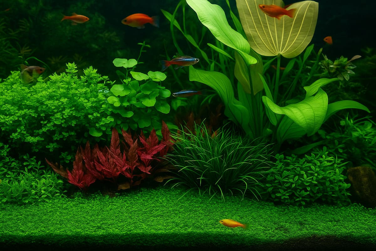 cquario olandese con piante acquatiche ordinate e colorate