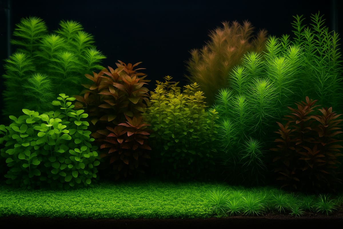 Piante a foglia rossa e verde in un acquario olandese ordinato