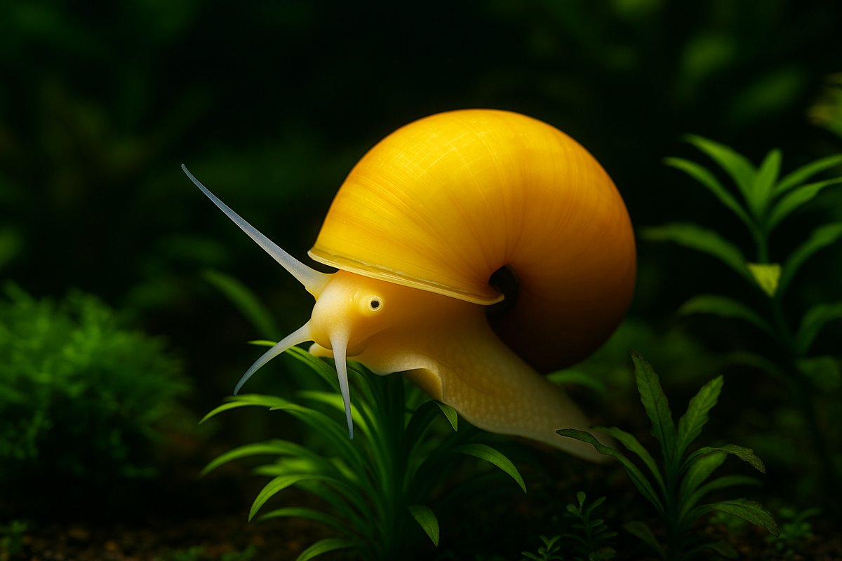 Lumaca ampullaria in un acquario piantumato, oggi vietata in Europa