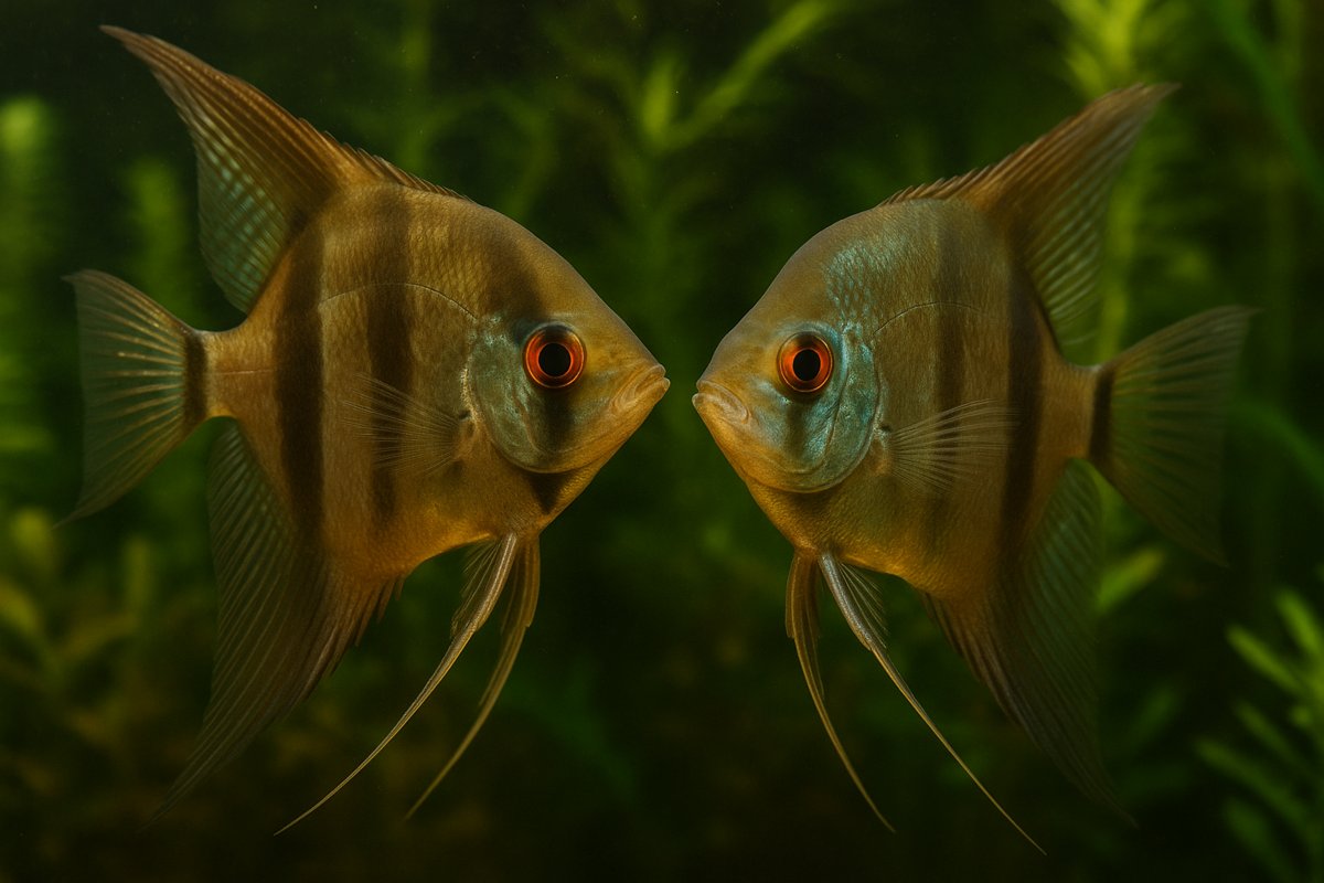 oppia di scalari maturi in un acquario piantumato