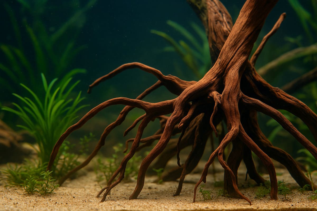 Radici ramificate in un acquario naturale