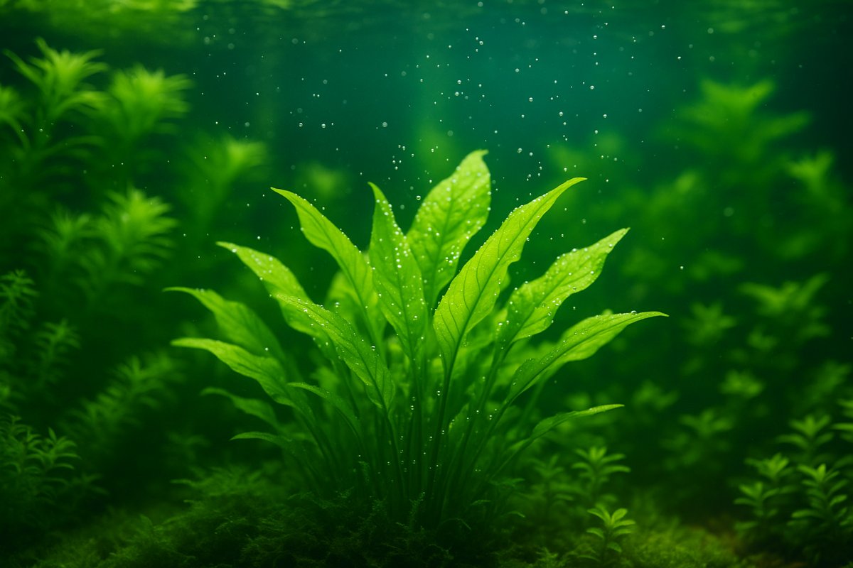 Acquario piantumato con piante in forte crescita e pearling visibile