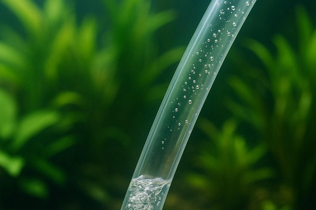 Tubo che aspira acqua dall’acquario durante manutenzione.