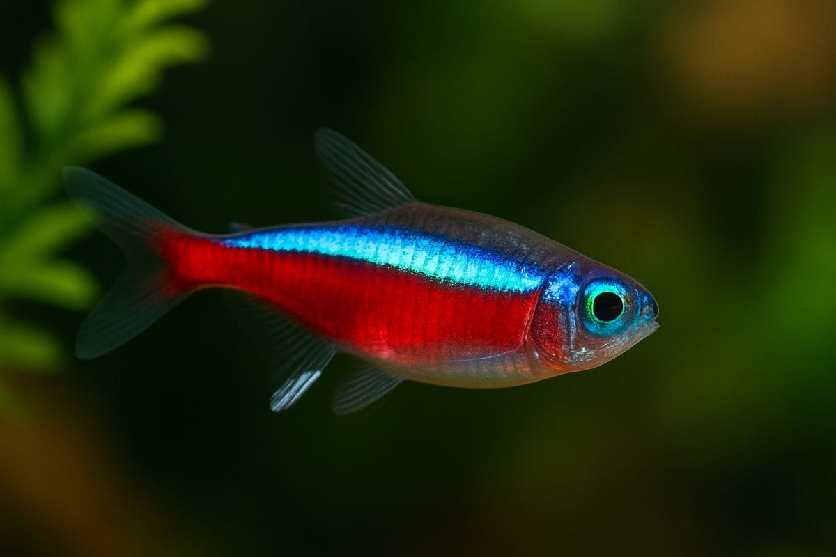 Pesce Cardinale con banda blu e rossa, ripreso in primo piano
