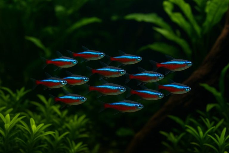 Branco di Cardinali Paracheirodon axelrodi in acquario