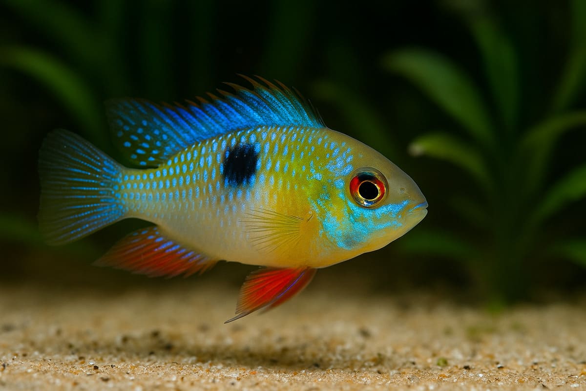 Ramirezi blu elettrico in acquario dolce