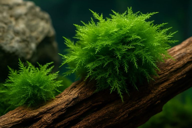 Muschio acquatico su legno in acquario piantumato