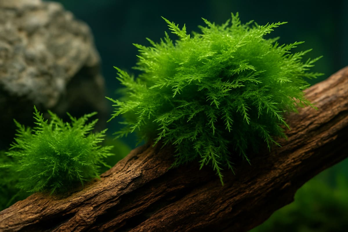 Muschio acquatico su legno in acquario piantumato